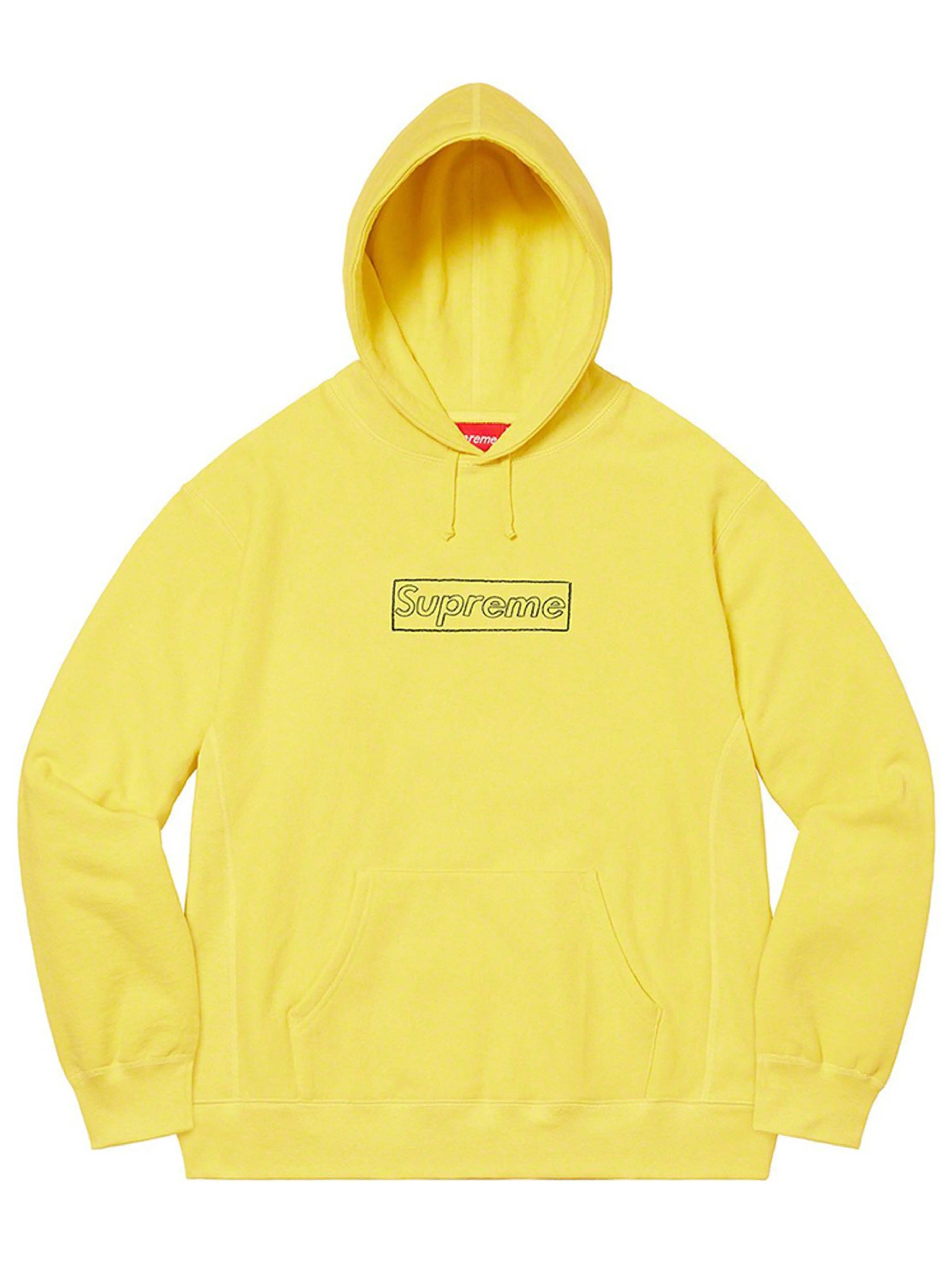 Image of SUPREME KAWS CHALK LOGO HOODIE YELLOW [SS21] Prior