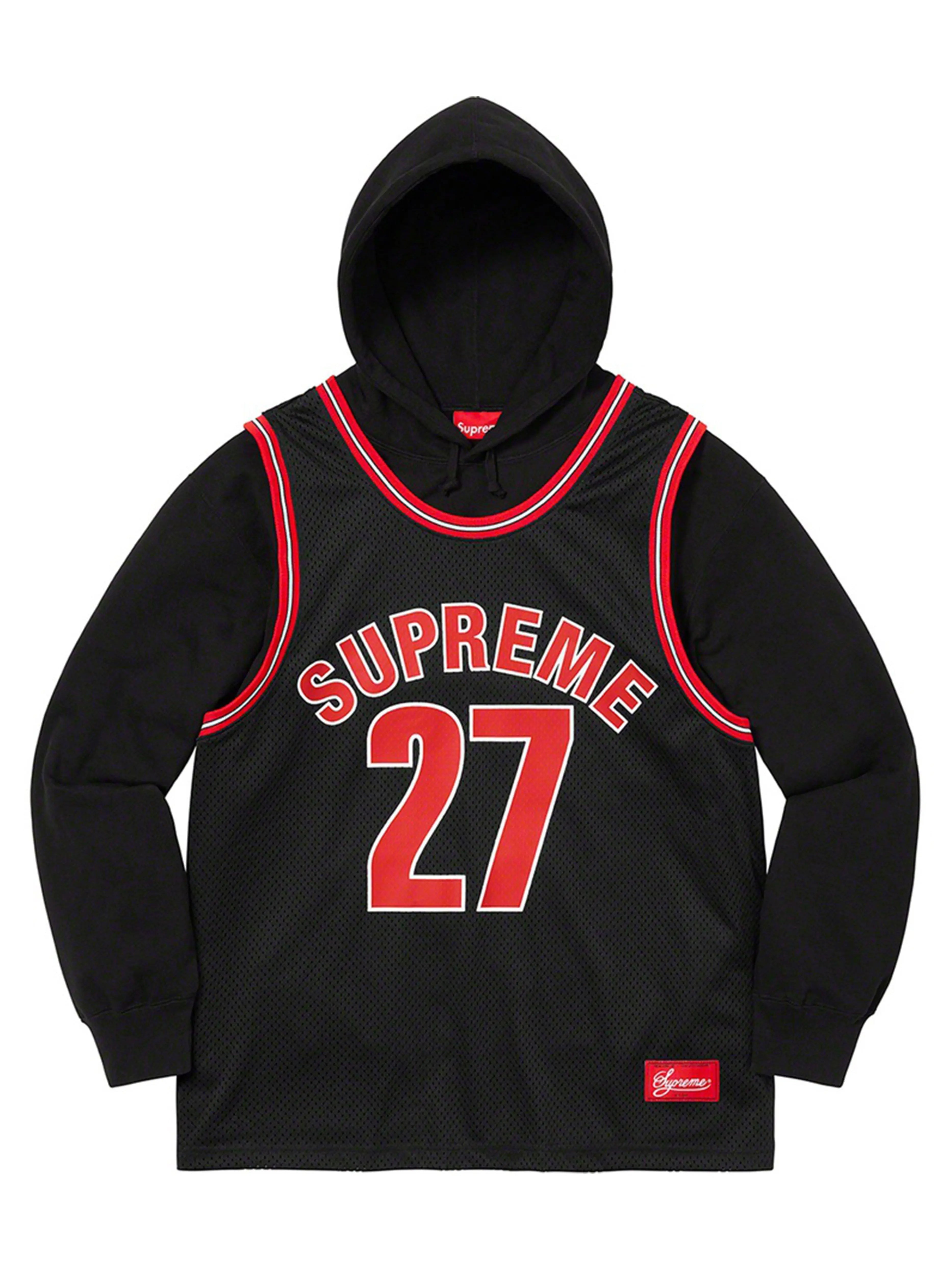 Image of Supreme Basketball Jersey Hooded Sweatshirt Black [SS21] Prior