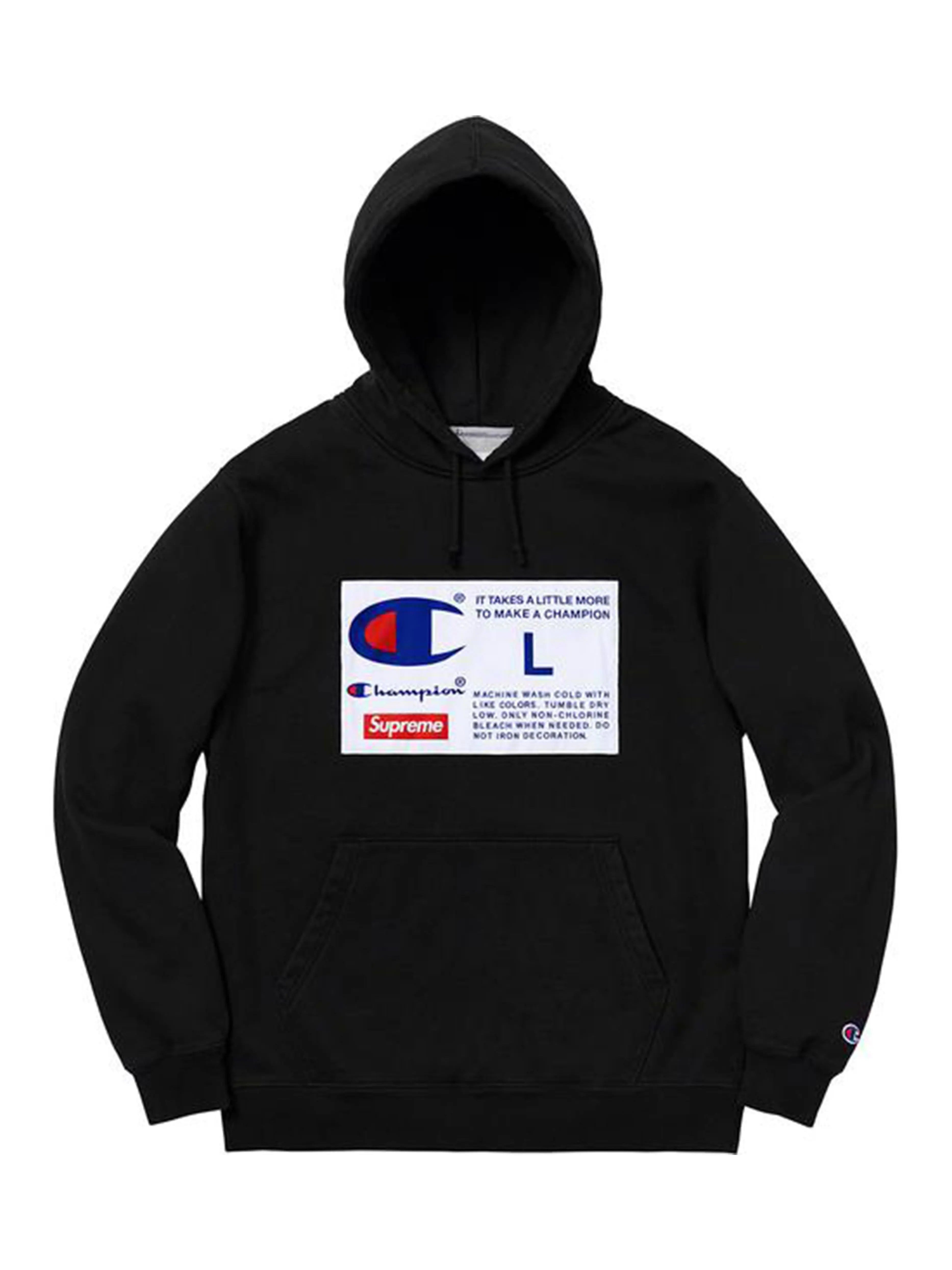 Image of Supreme Champion Label Hoodie Black Prior