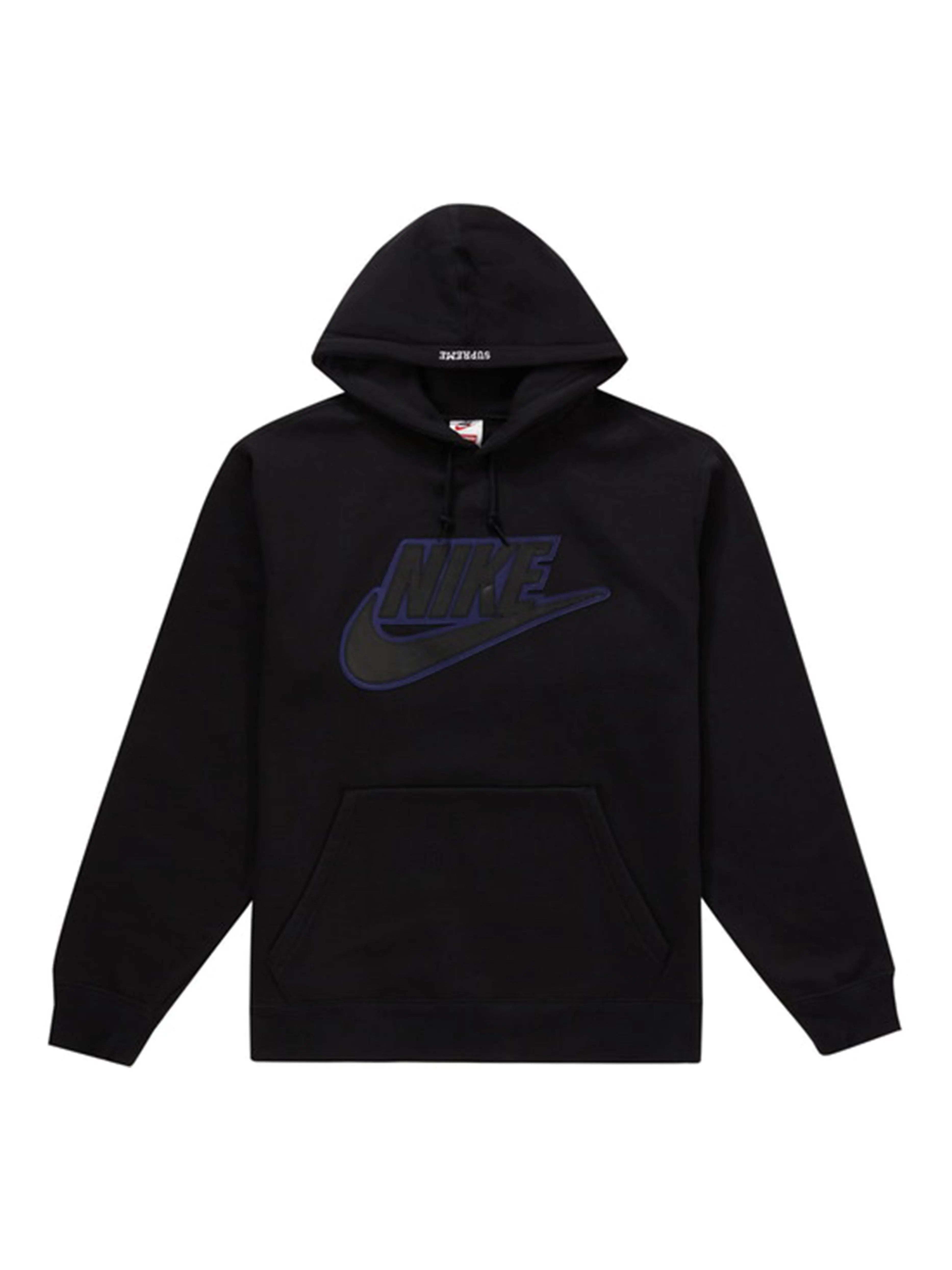 Image of Supreme Nike Leather Applique Hoodie Black [FW19] Supreme