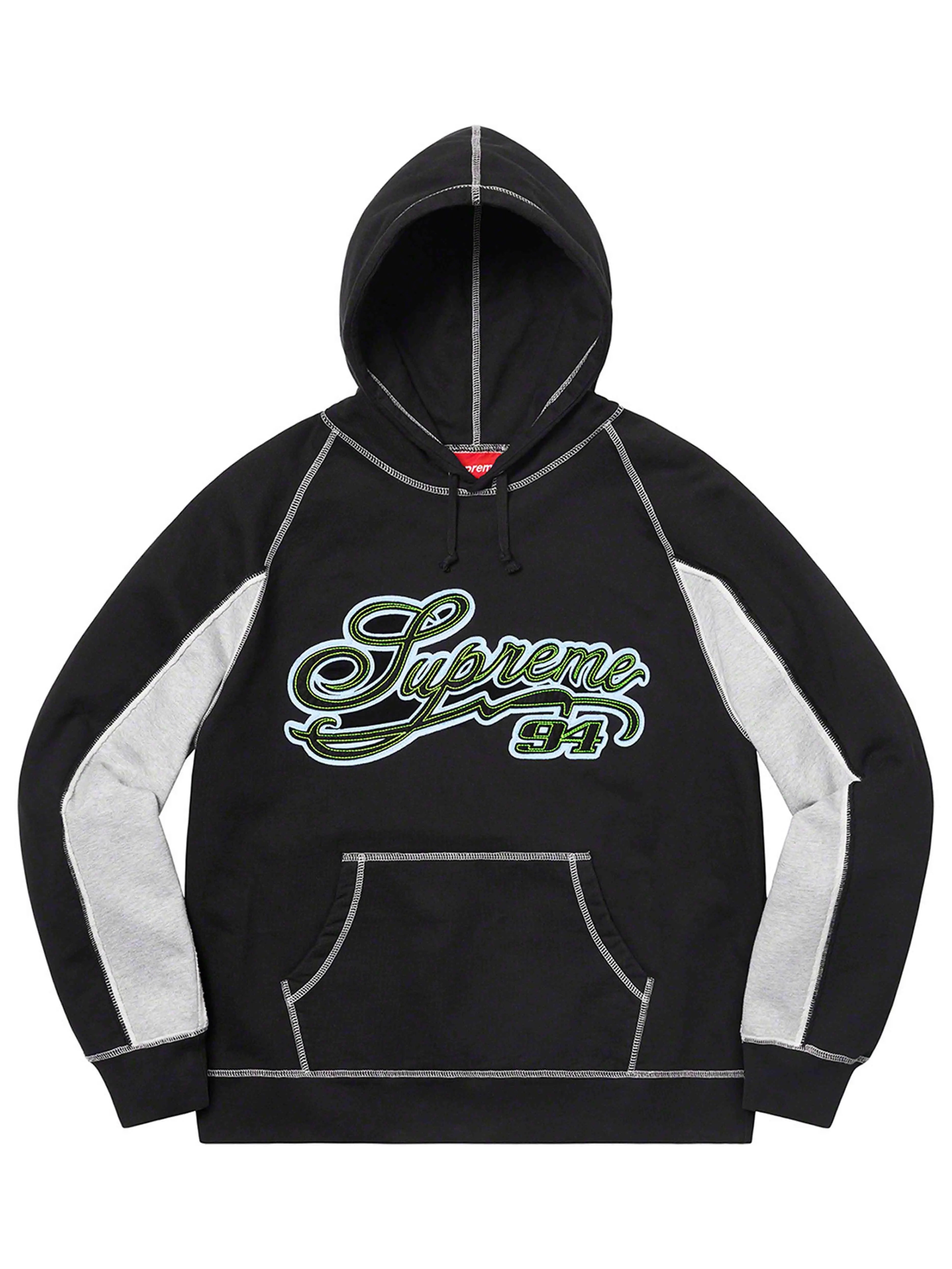 Image of Supreme Paneled Script Hoodie Black [SS21] Prior