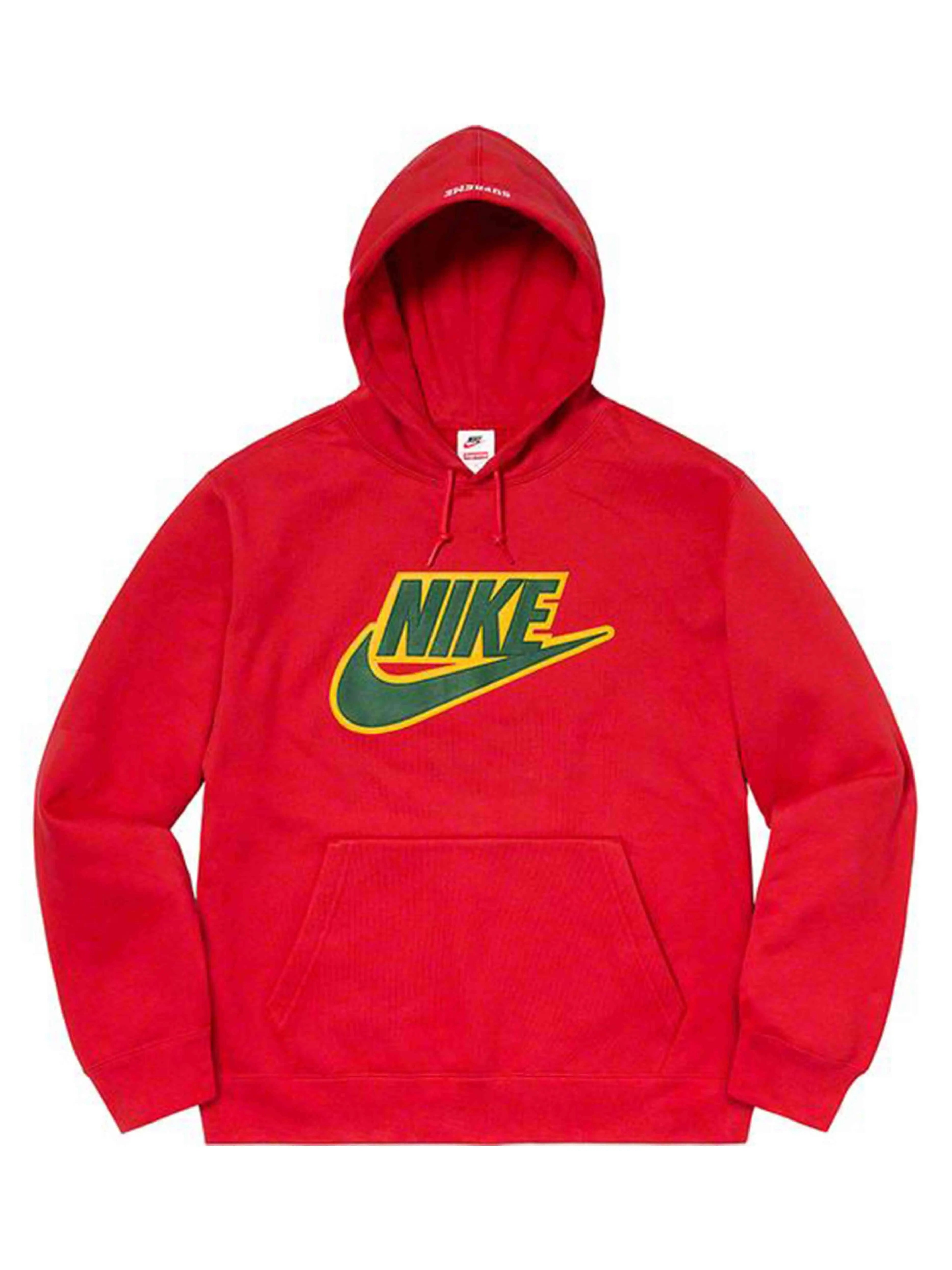 Image of Supreme X Nike Leather Aplique Hoodie Red (FW19) Supreme