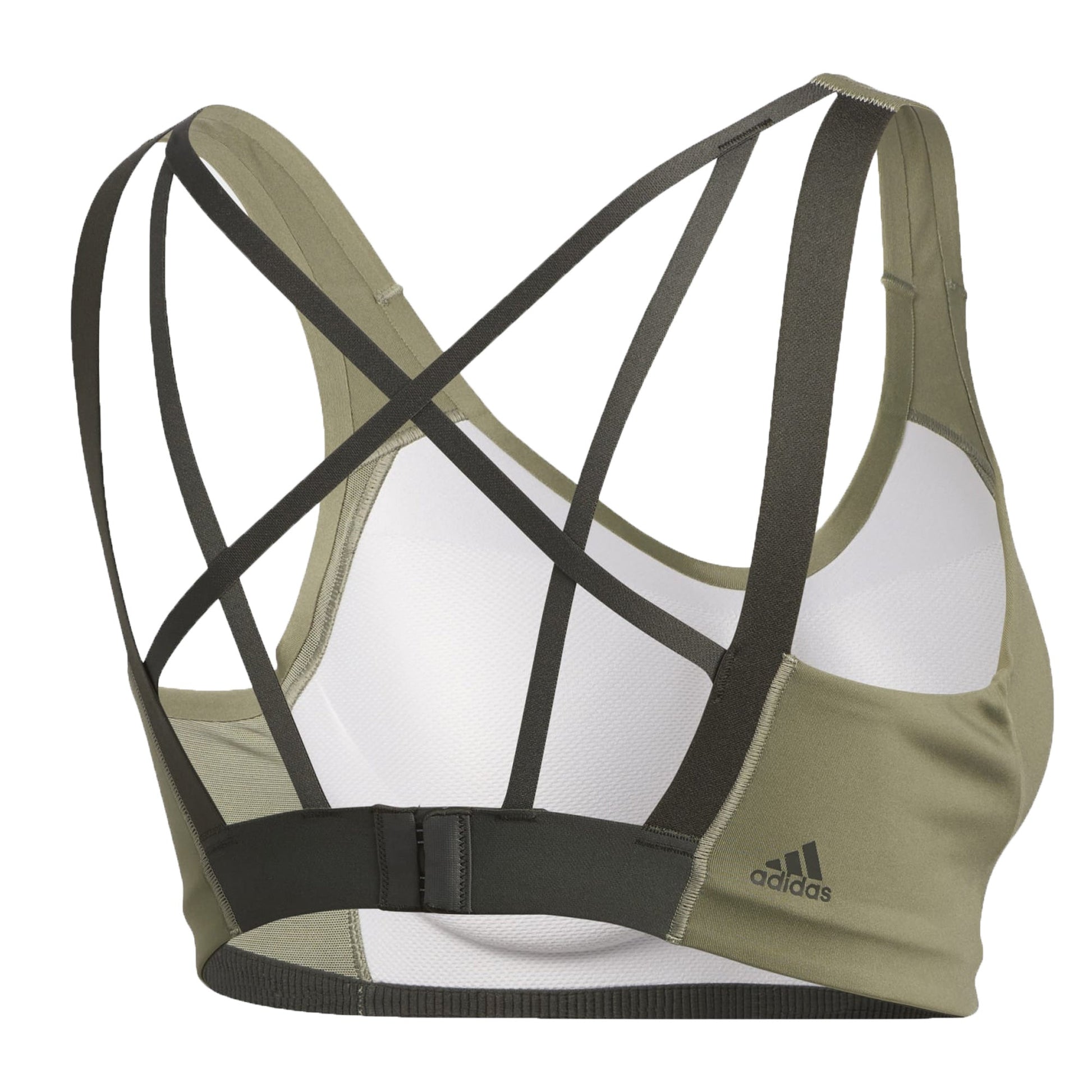 adidas Womens Stronger For It Racer Alpha Bra Legacy Green Back