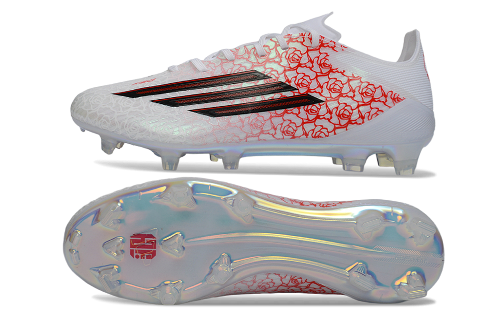 Pink and black Adidas F50 Elite FG Lamine Yamal Heart Breaker football boots top view