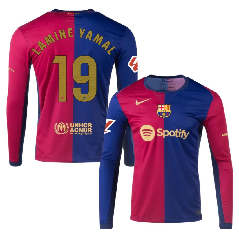 Barcelona 2024-2025 Home Long Sleeves Football Jersey, Lamine Yamal Football Jerseys, Barcelona Jersey, La Liga Jersey. AXLLBC11