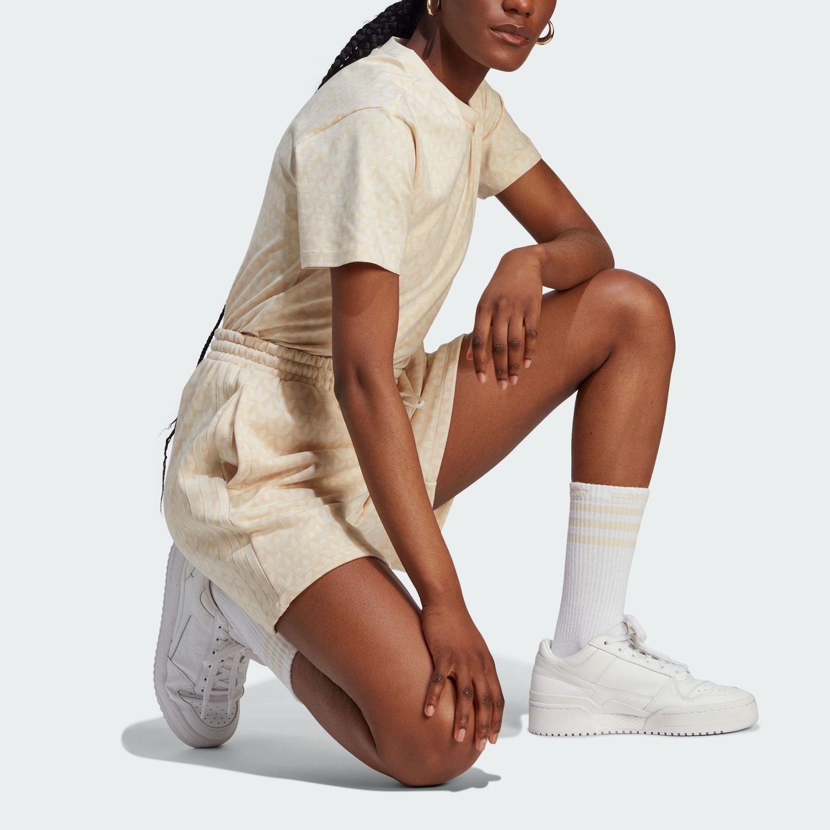 Image of (WMNS) adidas originals Trefoil Monogramm Shorts 'Beige' IJ6000