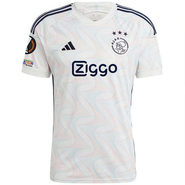 adidas Ajax Owen Wijndal Auswärtstrikot mit Europa League-Aufnähern 23/24 (Core White)