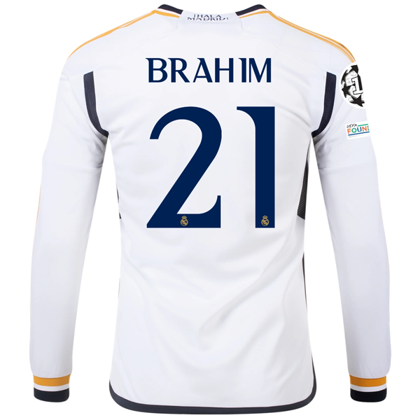Image of adidas Real Madrid Long Sleeve Brahim Diaz Home Jersey w/ Champions League + Clu