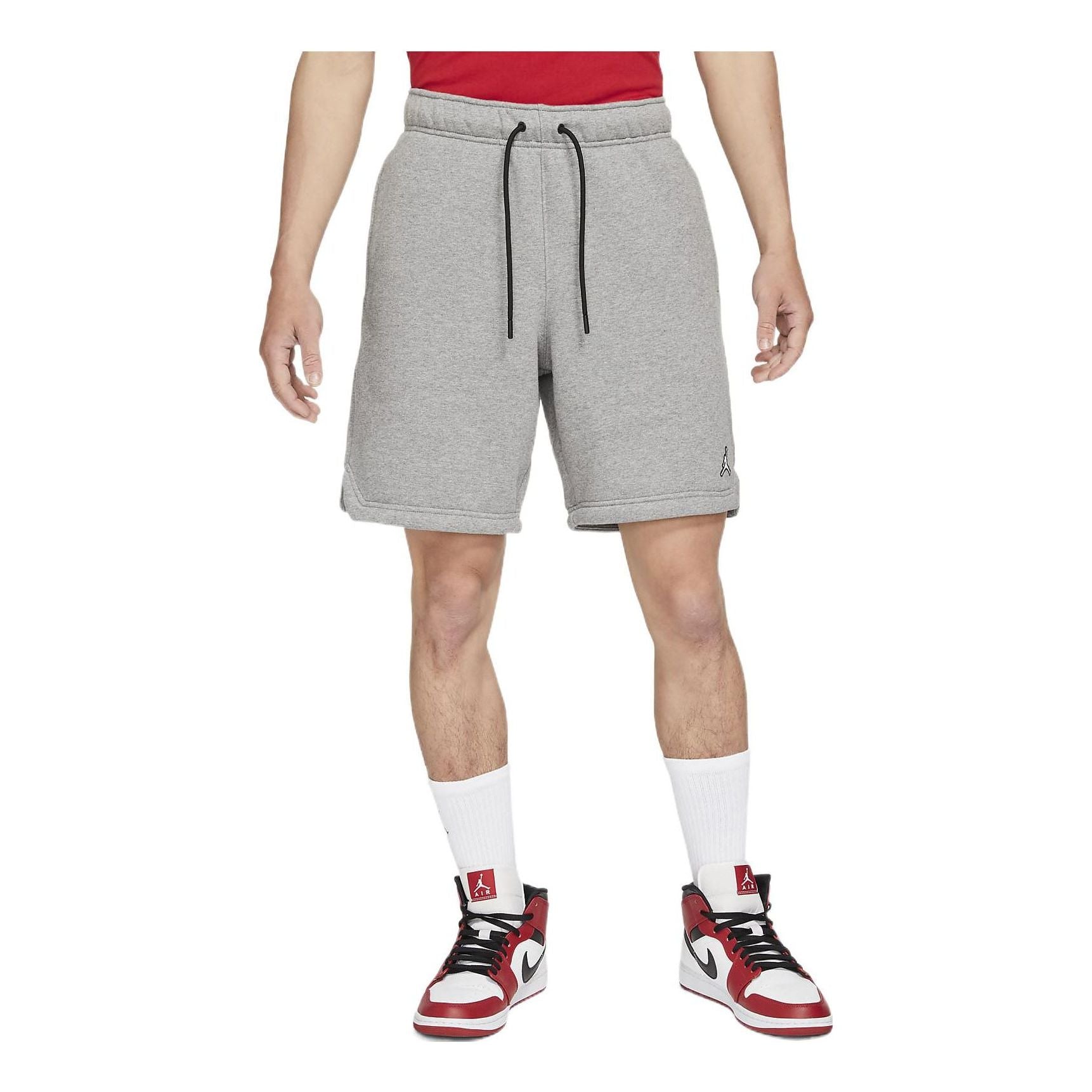 Image of Men's Air Jordan Solid Color Drawstring Fleece Straight Casual Gray Shorts DA982