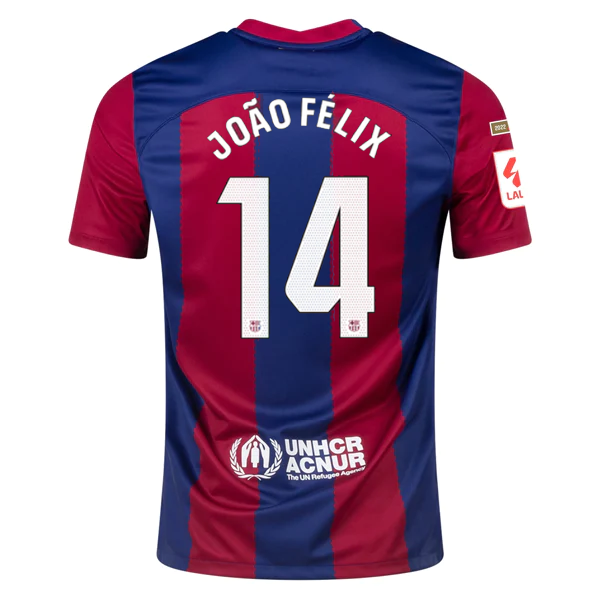 Image of Nike Barcelona João Félix Home Jersey 23/24 w/ La Liga Champions Patches (Noble