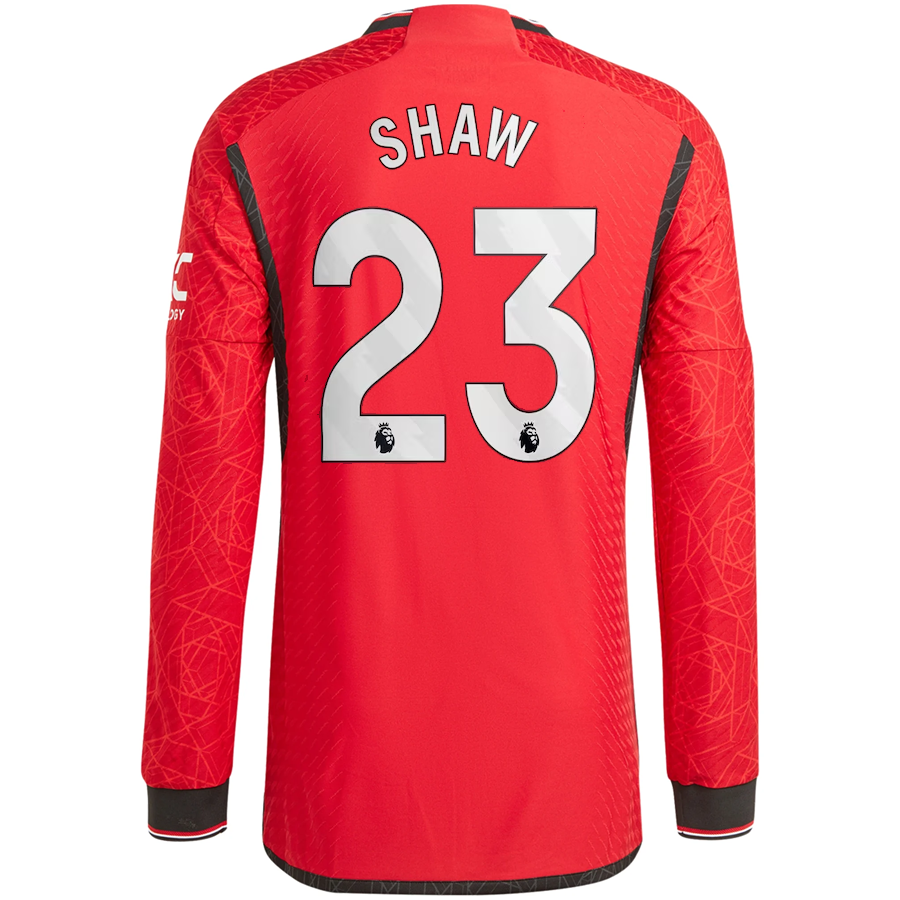 Image of adidas Manchester United Authentic Luke Shaw Long Sleeve Home Jersey w/ EPL + No