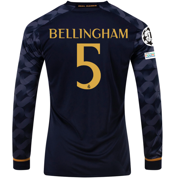 adidas Real Madrid Jude Bellingham Long Sleeve Away Jersey w/ Champions League +