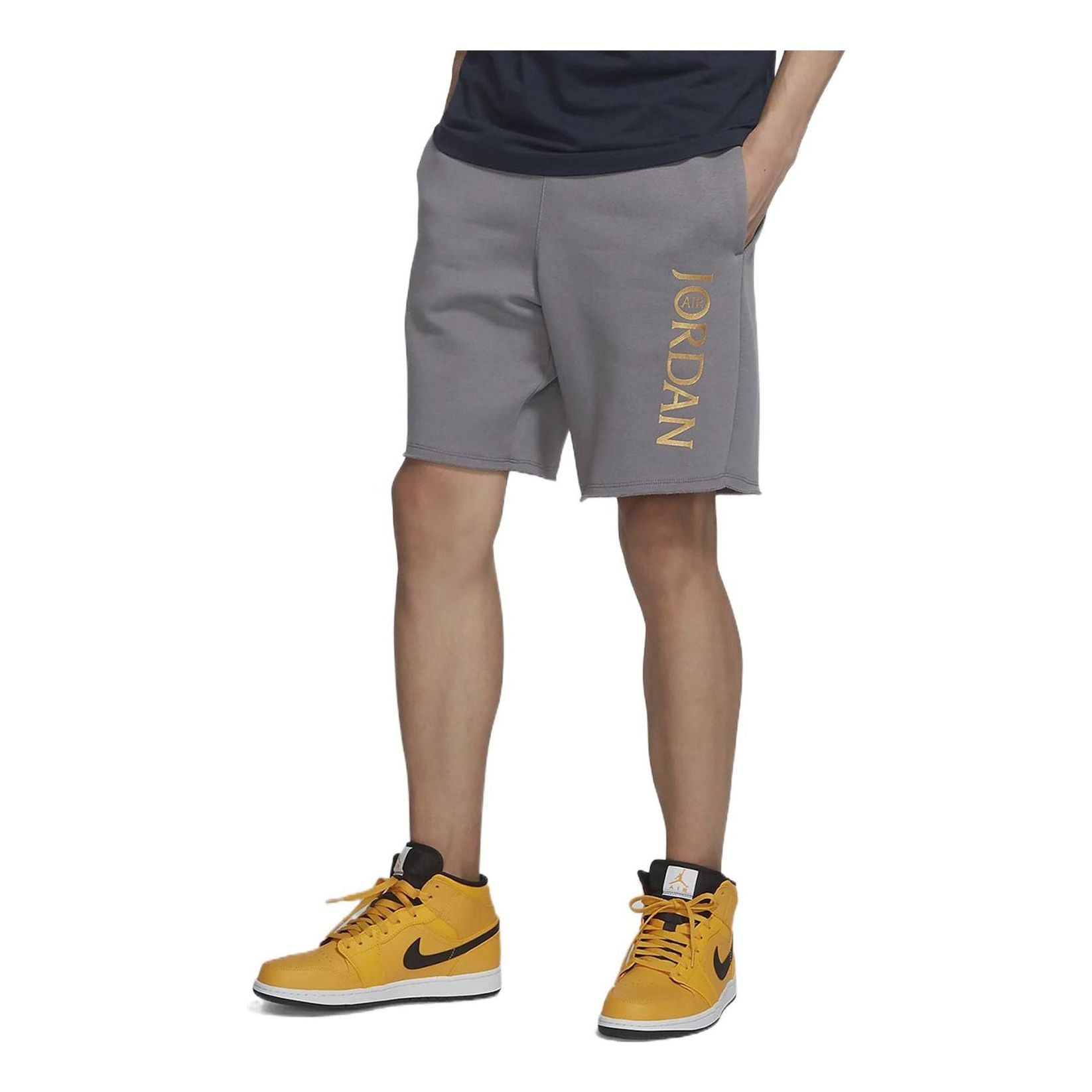 Image of Jordan Solid Color Bronzing Alphabet  Straight Shorts Men's Grey AV0693-086