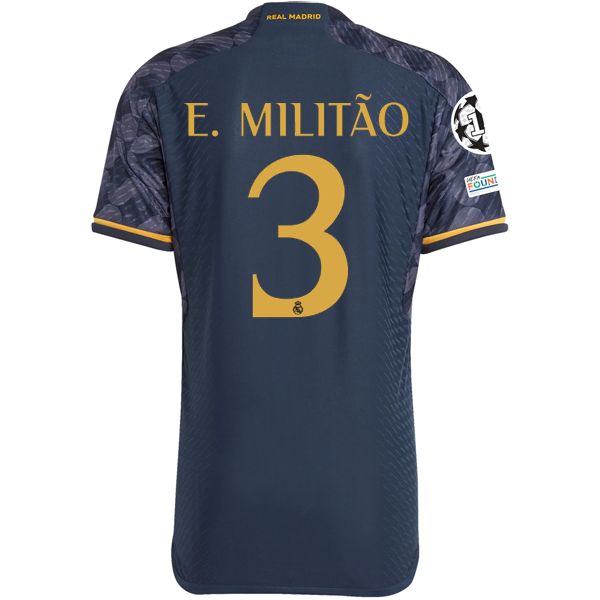 Image of adidas Real Madrid Authentic Militao Away Jersey w/ Champions League + Club Worl