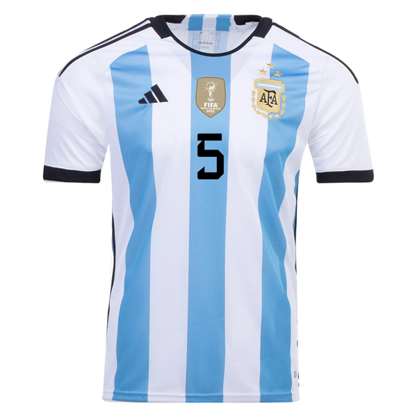 Image of adidas Argentina Leandro Paredes Three Star Home Jersey w/ World Cup Champion Pa