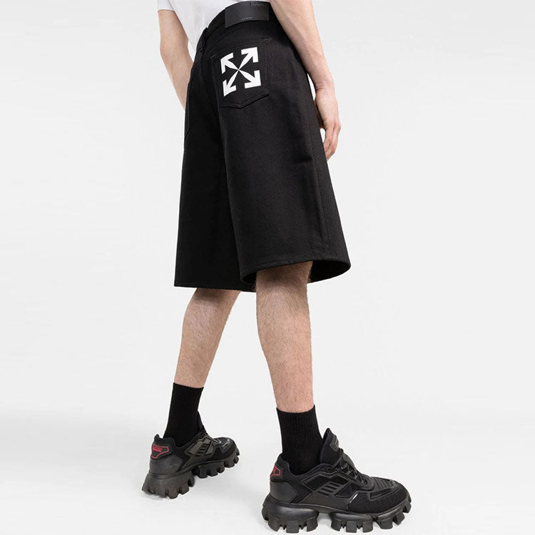 Image of Men's OFF-WHITE SS22 Arrow Logo Printing Casual Shorts Loose Fit Black OMYC010C9