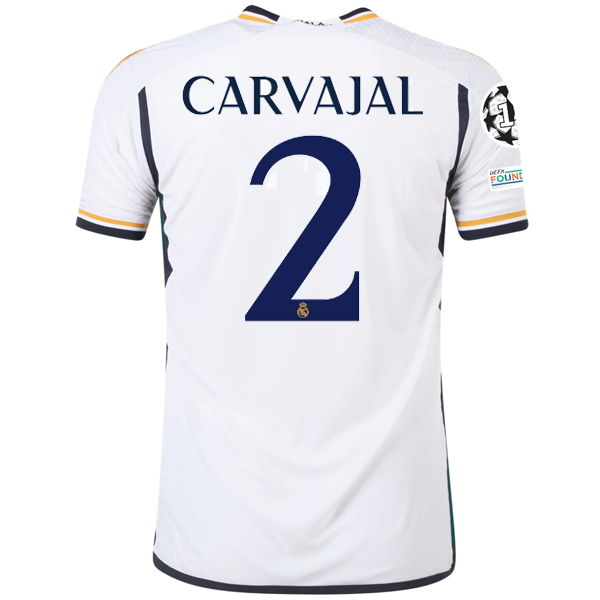 Image of adidas Real Madrid Authentic Dani Carvajal Home Jersey w/ Champions League + Clu