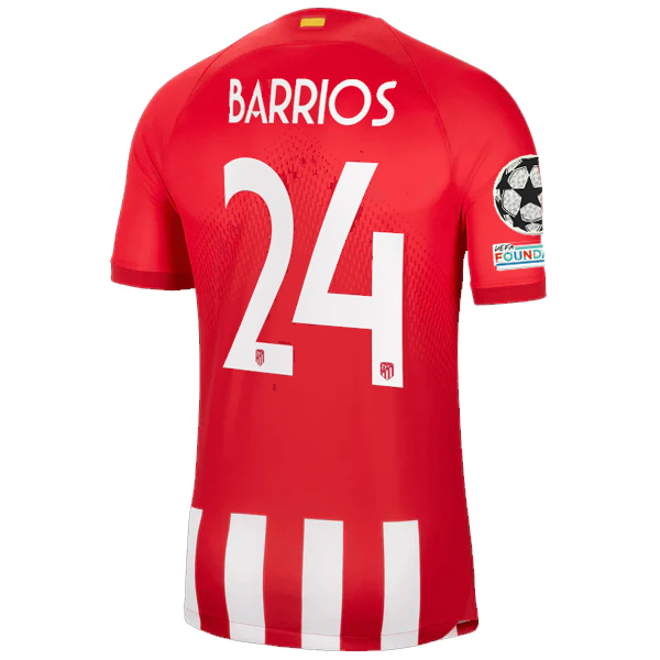Image of Nike Atletico Madrid Pablo Barrios Home Jersey w/ Champions League Patches 23/24