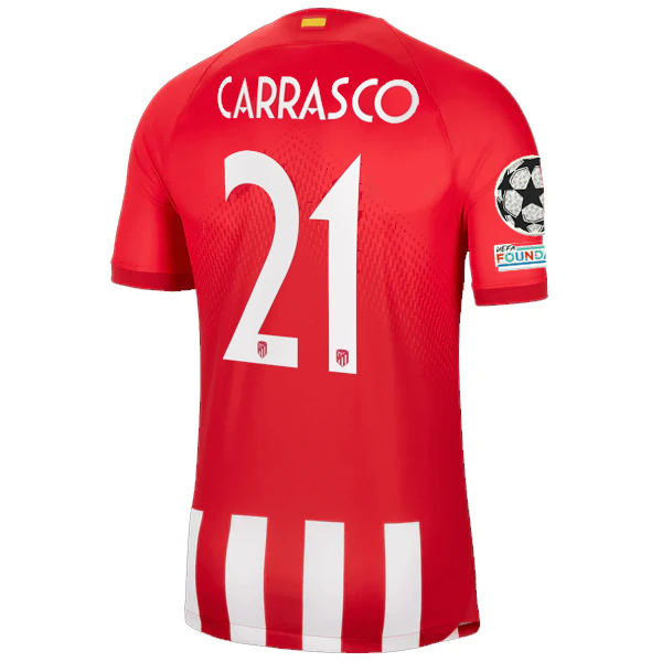 Image of Nike Atletico Madrid Yannick Carrasco Home Jersey w/ Champions League Patches 23
