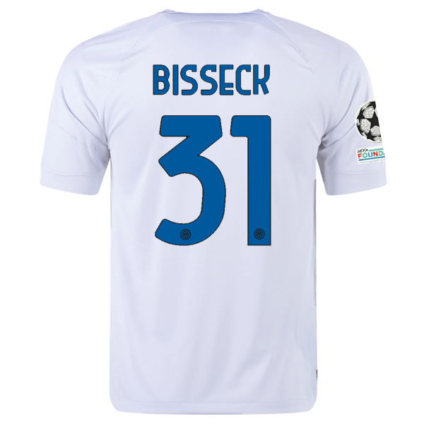 Image of Nike Inter Milan Yann Aurel Bisseck Away Jersey w/ Champions League + Copa Itali