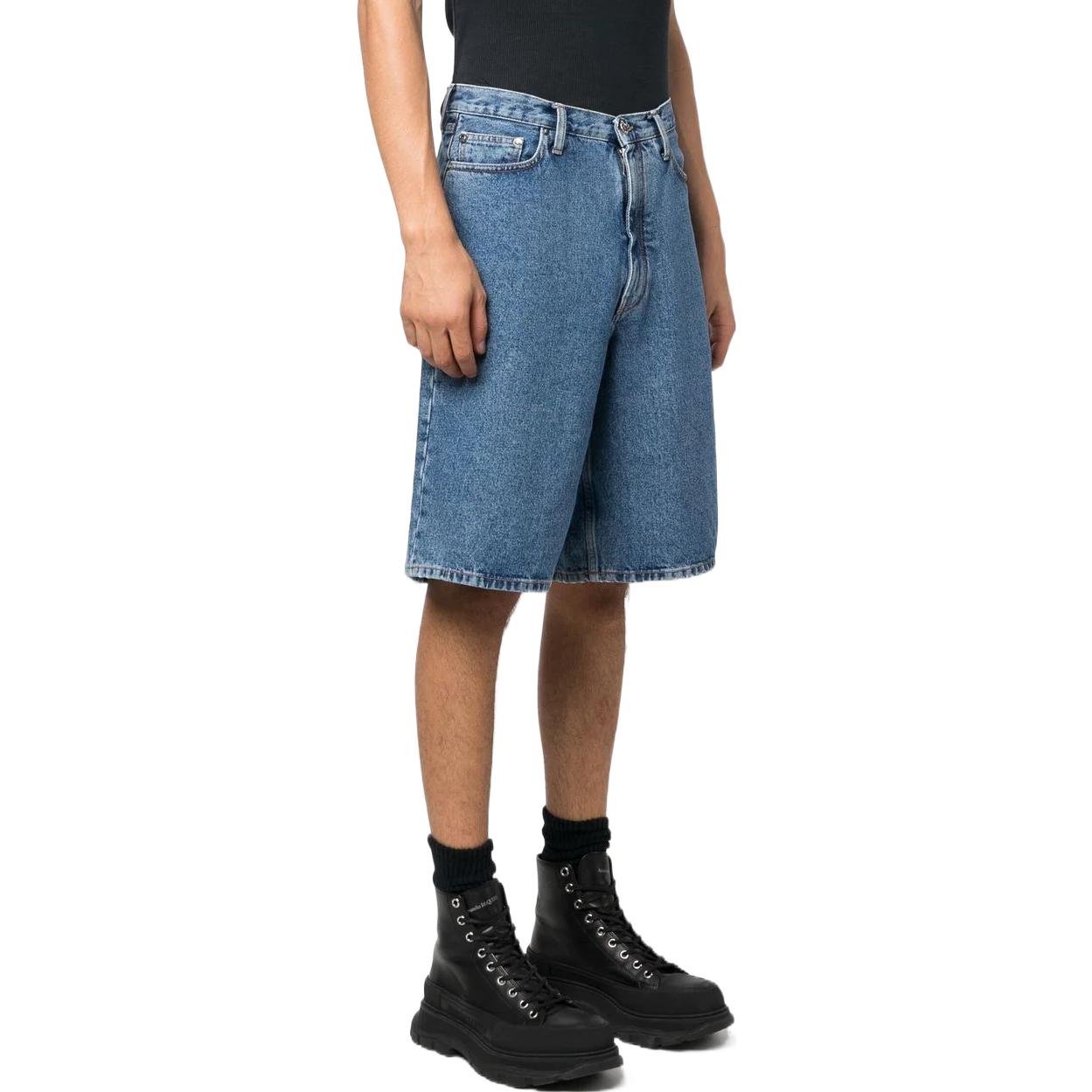 Image of Men's OFF-WHITE FW22 Solid Color Arrow Pattern Denim Shorts Blue OMYC010C99DEN00
