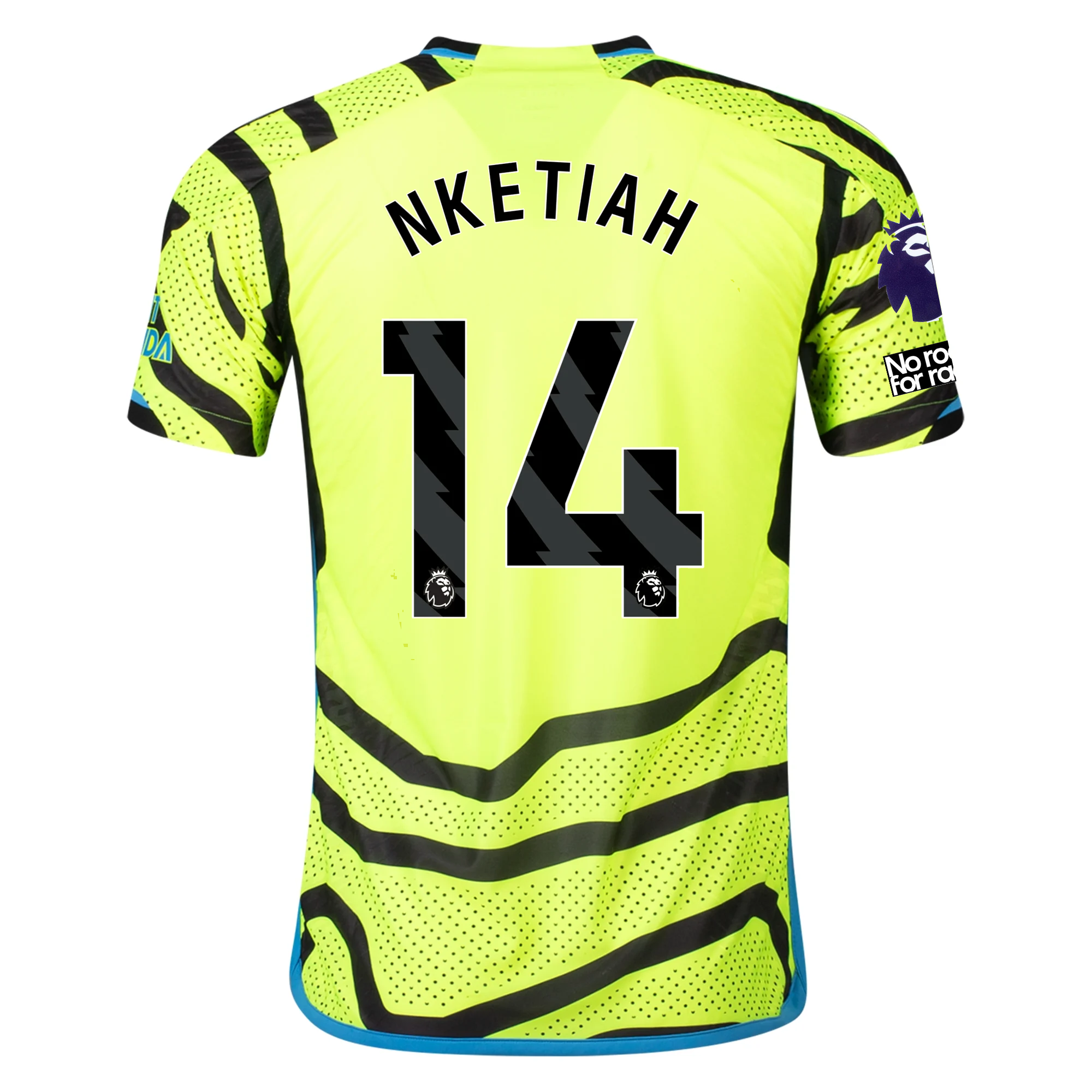 Image of adidas Arsenal Authentic Eddie Nektiah Away Jersey w/ EPL + No Room For Racism P