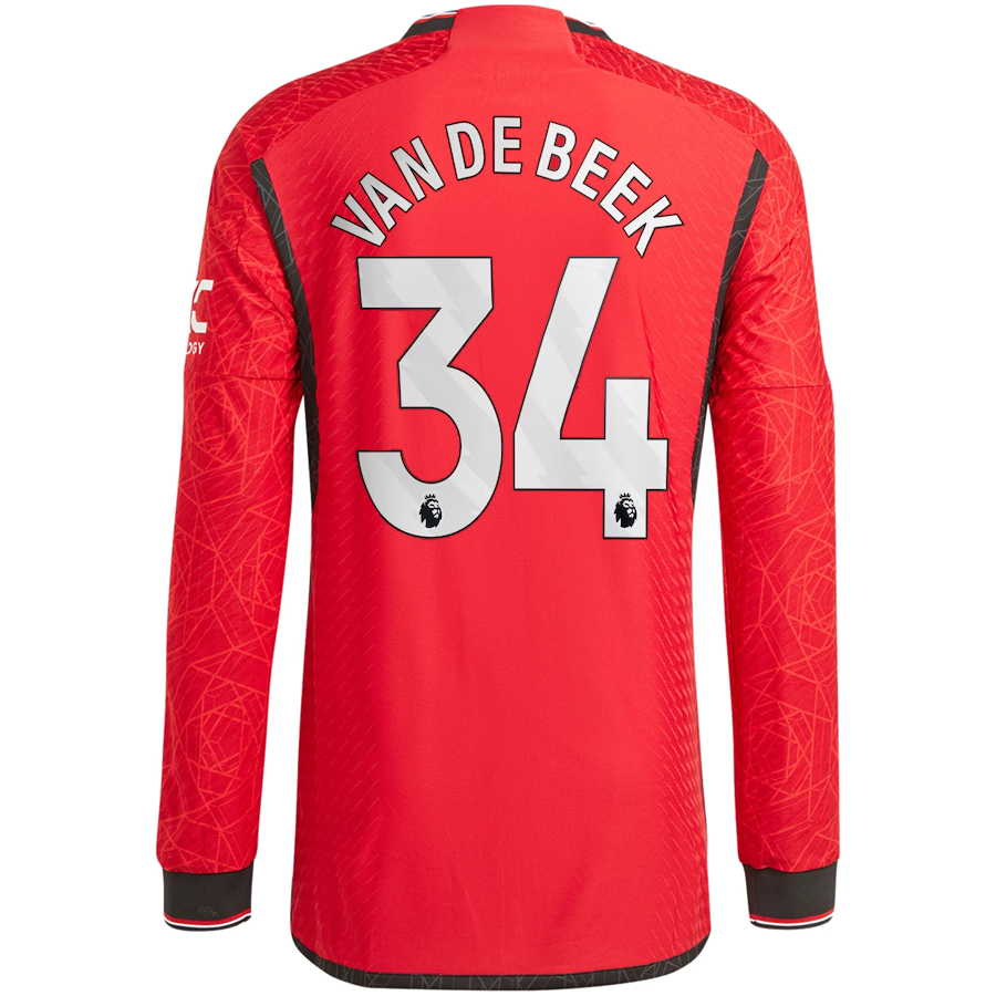 Image of adidas Manchester United Authentic Van De Beek Long Sleeve Home Jersey w/ EPL +