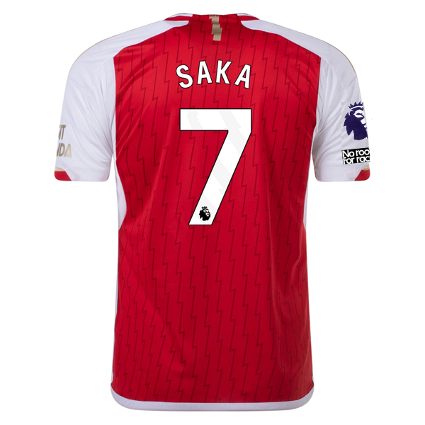 Image of adidas Arsenal Bukayo Saka Home Jersey 23/24 w/ EPL + No Room For Racism Patch (