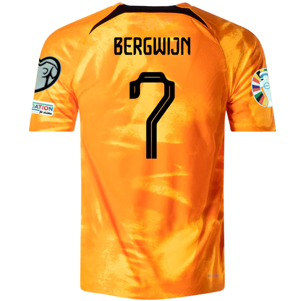 Image of Nike Netherlands Steven Bergwijn Home Match Authentic Jersey w/ Euro Qualifying