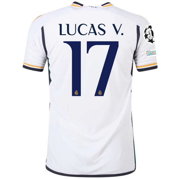 Image of adidas Real Madrid Authentic Lucas Vazquez Home Jersey w/ Champions League + Clu