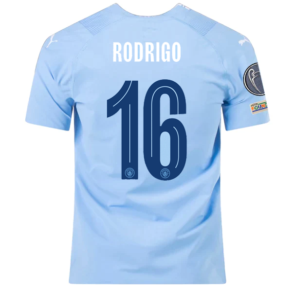 Puma Manchester City Authentic Rodrigo Home Jersey w/ Champions League Patches 2