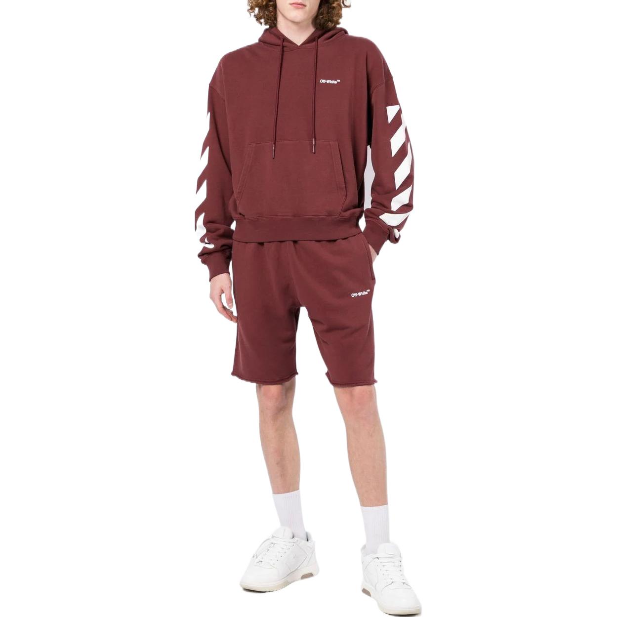 Men's OFF-WHITE FW22 Stripe Logo Printing Sports Shorts Version Red OMCI006F22FL