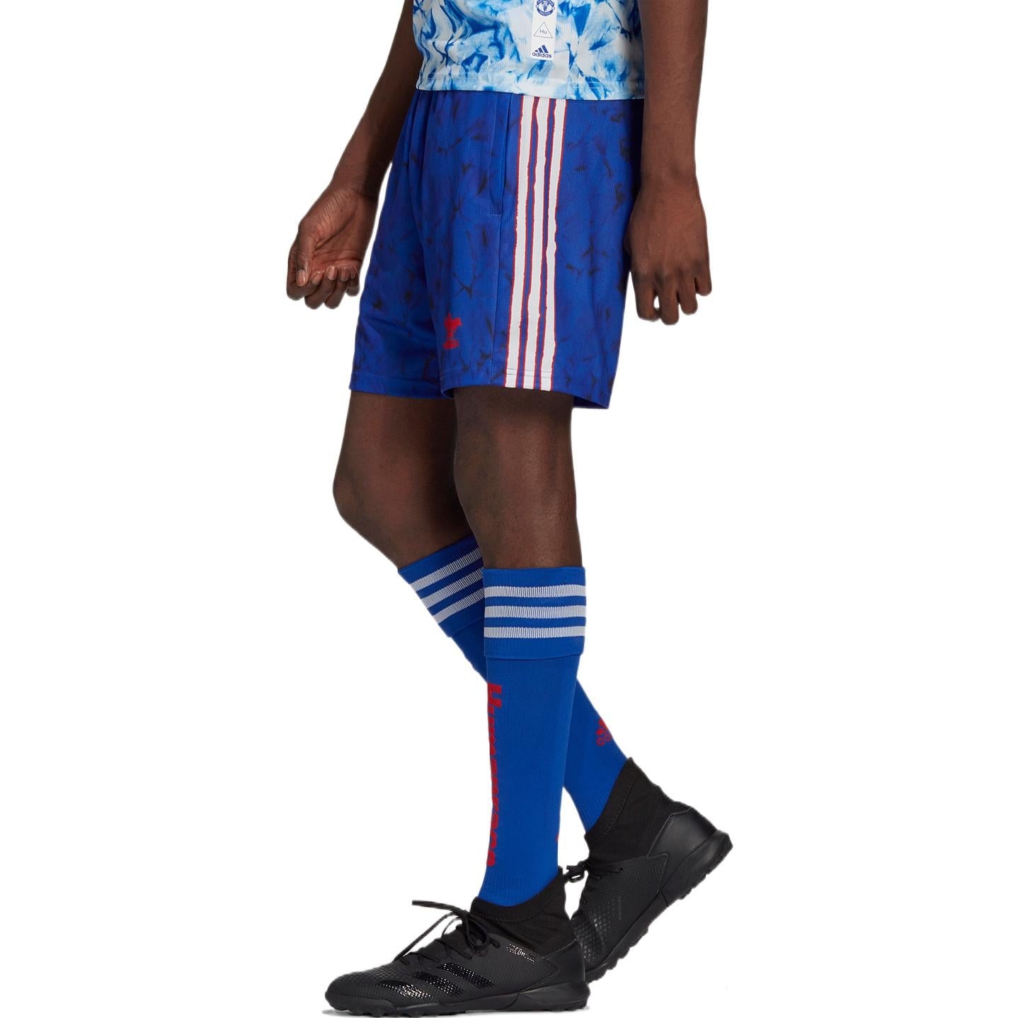 Image of adidas Stripe Full Print Sports Soccer/Football Shorts Blue GJ9085