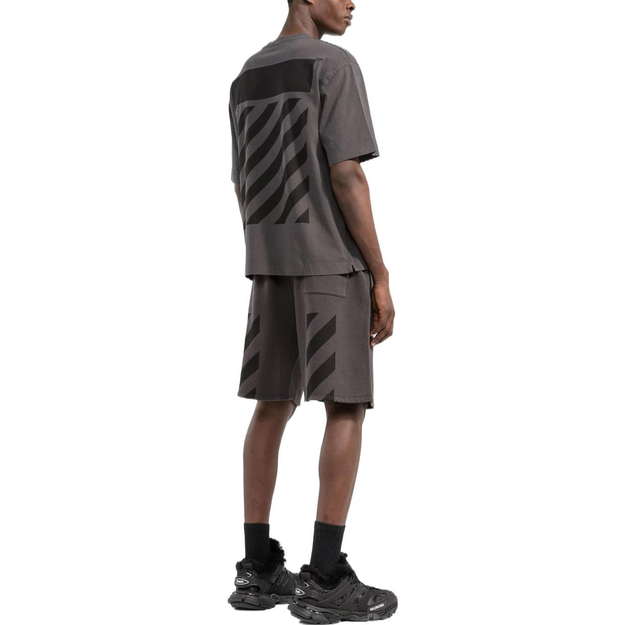 Men's OFF-WHITE Logo Printing Pattern Elastic Waistband Straight Shorts Brown OM