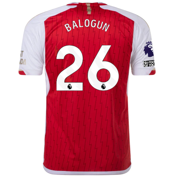 Image of adidas Arsenal Folarin Balogun Home Jersey 23/24 w/ EPL + No Room For Racism Pat