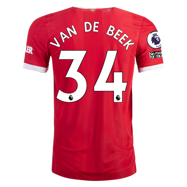 Image of adidas Authentic Manchester United Donny Van de Beek Home Jersey w/ EPL + No Roo