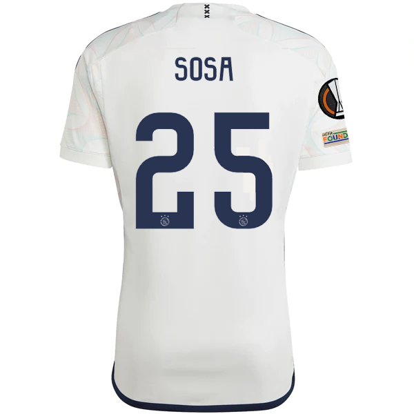 Image of adidas Ajax Borna Sosa Away Jersey w/ Europa League Patches 23/24 (Core White)