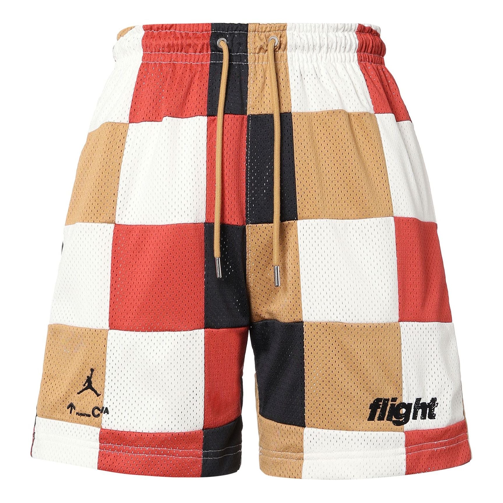 Image of Men's Air Jordan Loose Plaid Colorblock Mesh Shorts Red Clay Element Gold Colorb