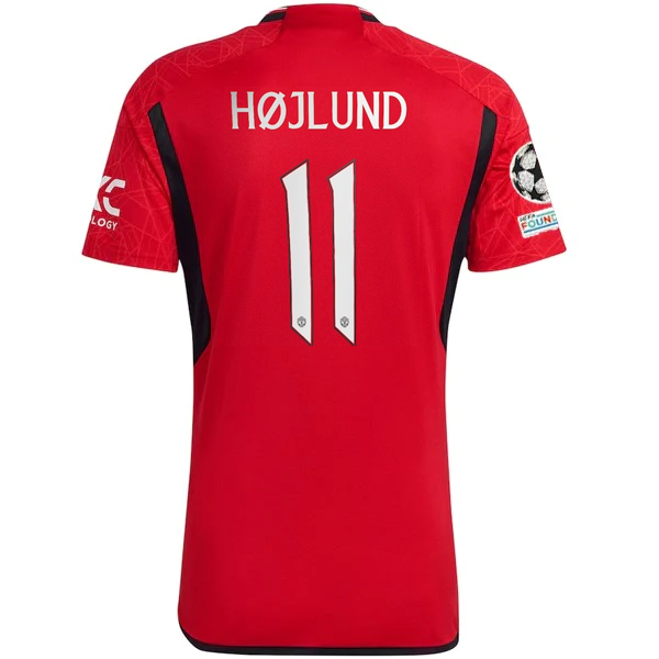 adidas Manchester United Rasmus Højlund Heimtrikot 23/24 mit Champions League Pa