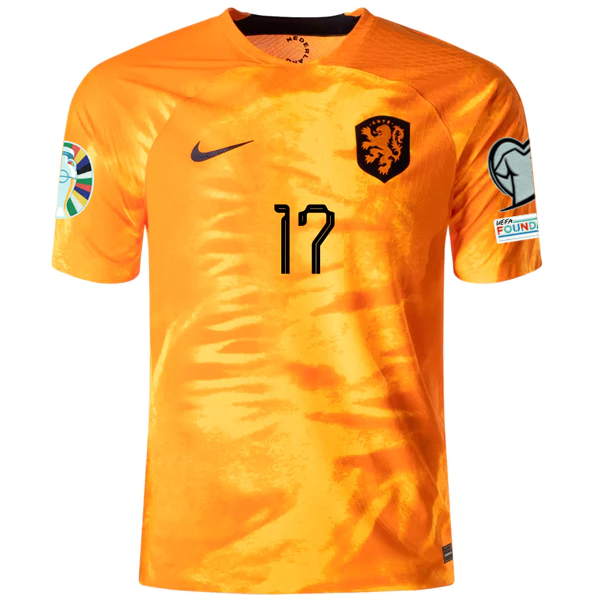 Image of Nike Netherlands Daley Blind Home Match Authentic Jersey w/ Euro Qualifying Patc