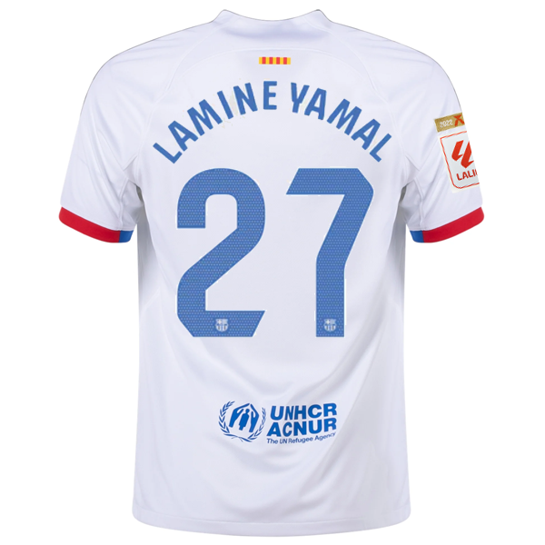 Nike Barcelona Lamine Yamal Away Jersey w/ La Liga Champions Patches 23/24 (Whit