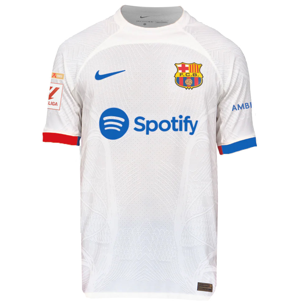 Image of Nike Barcelona Pedri Authentic Match Away Jersey 23/24 w/ LaLiga Patches (White/