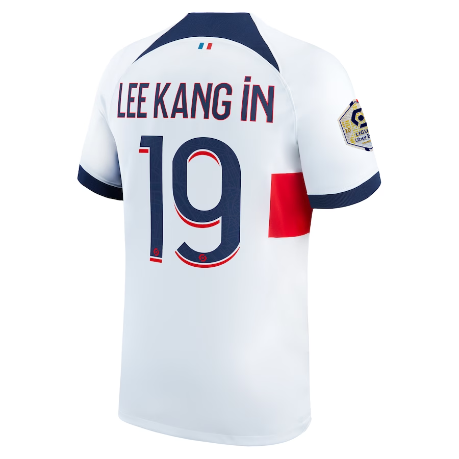 Image of Nike Paris Saint-Germain Lee Kang In Away Jersey w/ Ligue 1 Patch 23/24 (White/M