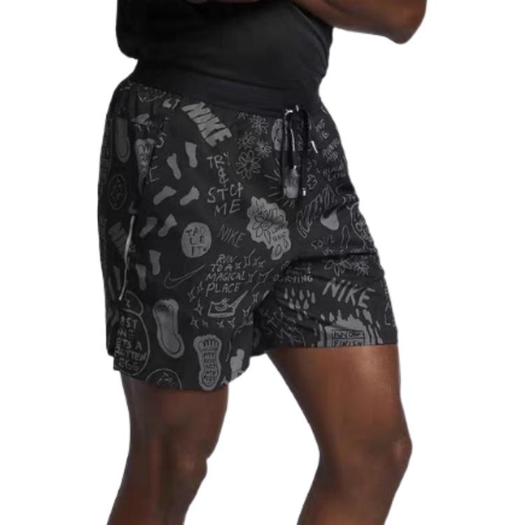 Image of Nike Full Print Pattern Casual Sports Straight Running Shorts Men's Black AT7808