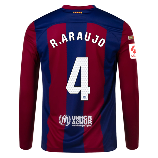 Nike Barcelona Ronald Araujo Home Long Sleeve Jersey 23/24 w/ La Liga Champions
