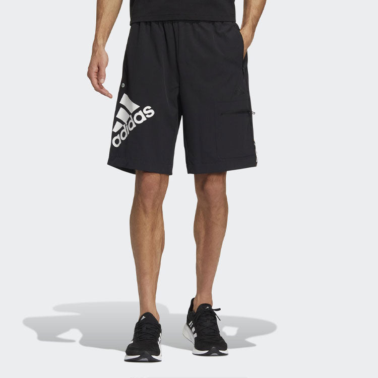 Image of Men's adidas Solid Color Alphabet Logo Straight Sports Shorts Black HE7417