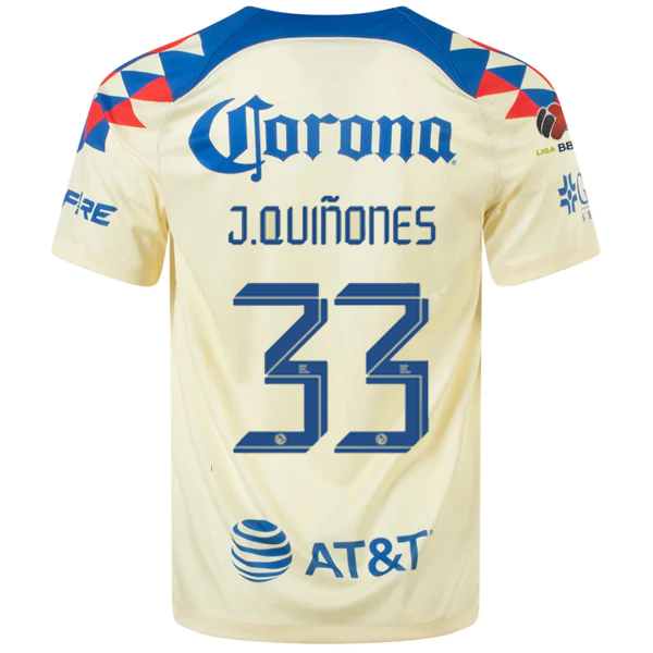 Image of Nike Club America Julián Quiñones Home Jersey w/ Liga MX Patch 23/24 (Lemon Chif