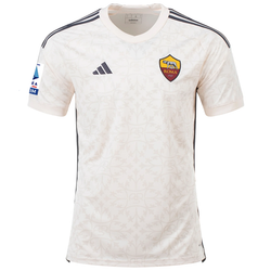 Image of قميص adidas AS Roma Houssem Aouar الاحتياطي مع رقعة الدوري الإيطالي رقم 23/24 (بيج)