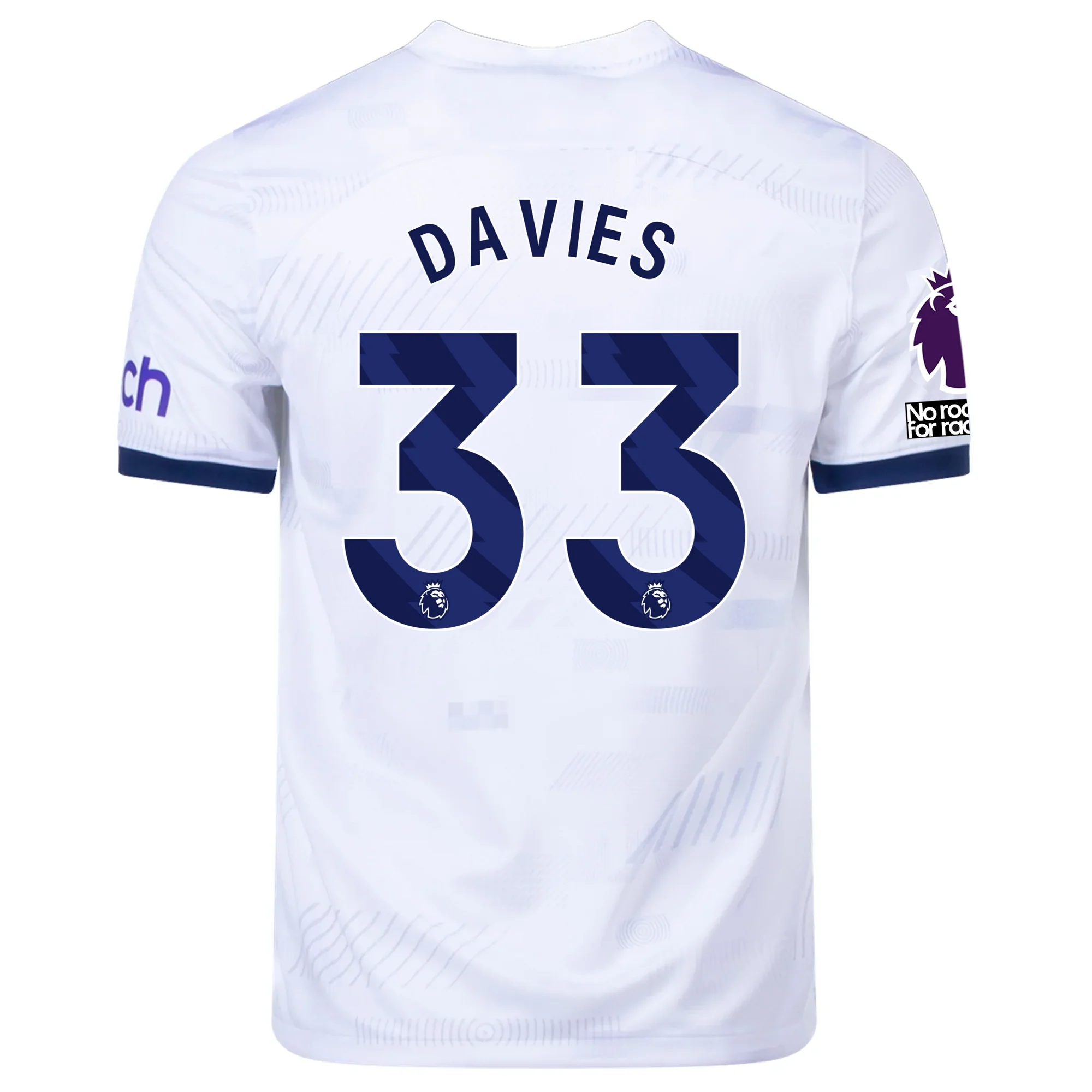 Image of Nike Tottenham Ben Davies Home Jersey w/ EPL + No Room For Racism Patches  23/24