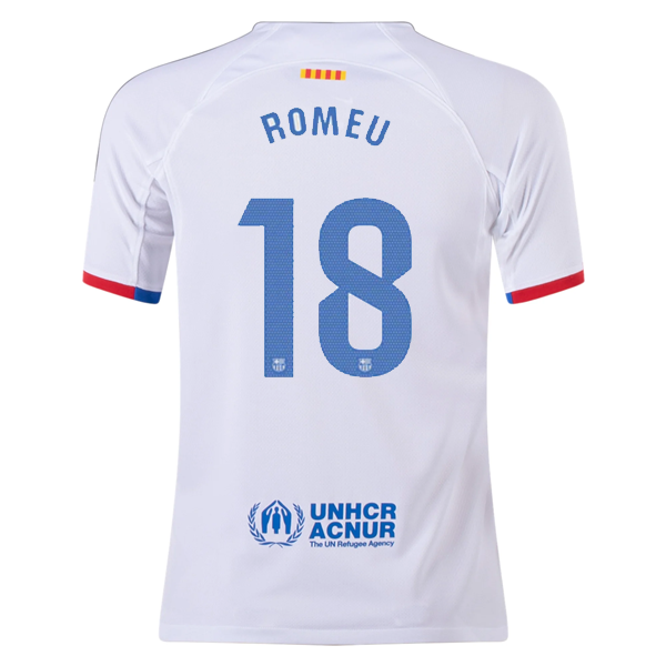 Nike Youth Barcelona Romeu Away Jersey 23/24 (White/Royal Blue)